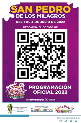 Escanea desde tu cel nuestro código QR donde encontrarás la programación oficial de las Fiestas de la Leche y sus Derivados 2022