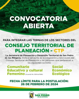CONVOCATORIA ABIERTA PARA INTEGRAR LAS TERNAS DE LOS SECTORES DEL CONSEJO TERRITORIAL DE PLANEACIÓN - CTP