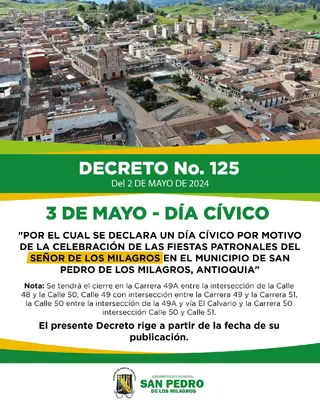 El 03 de Mayo Declarado Día Cívico en San Pedro de los Milagros